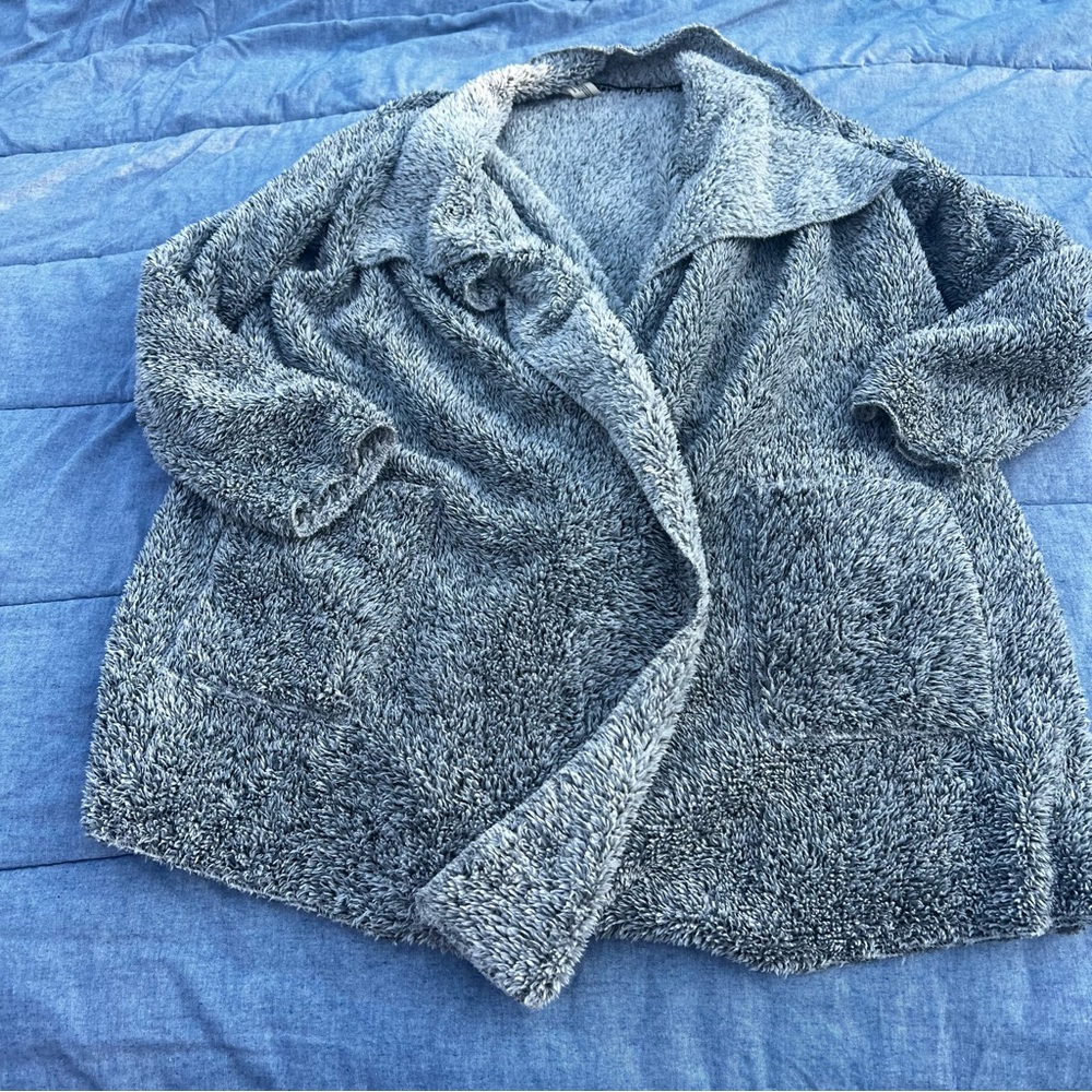 HUE Gray Fuzzy Open Front Teddy Bear Cardigan With Pockets Size S/M
